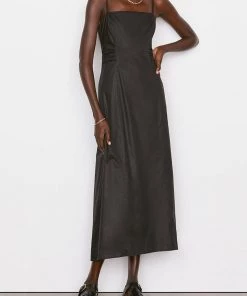FRAME Tie Back Midi Dress In Noir Just In
