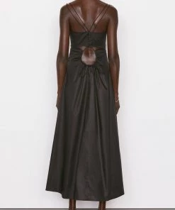 FRAME Tie Back Midi Dress In Noir Just In
