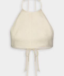 Matthew Bruch Tie Halter Crop Top In Cream