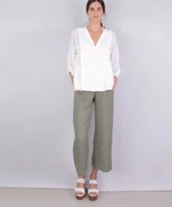 Vince. Rib Trim Double V Neck Long Sleeve Popover In Optic White Just In