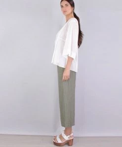 Vince. Rib Trim Double V Neck Long Sleeve Popover In Optic White Just In