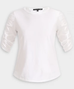 Veronica Beard Waldorf Ruched-Sleeve Tee Top In White Just In