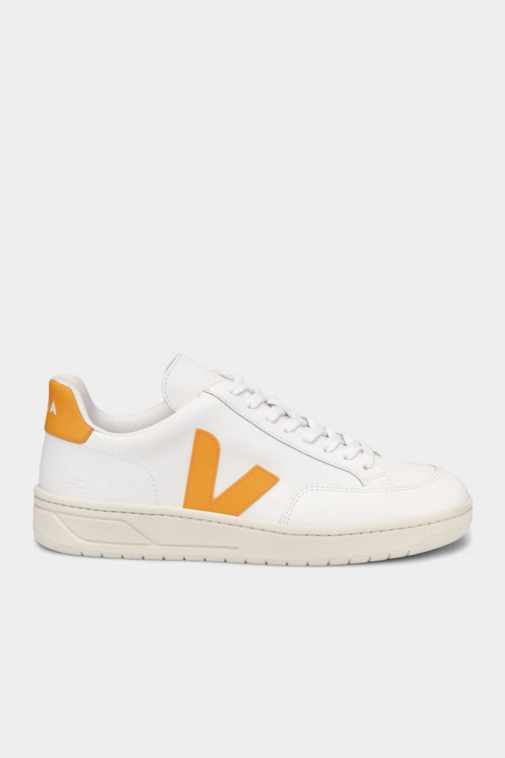 Veja - Men V-12 Leather Sneaker In Mustard Logo 1 Veja - Men V-12 Leather Sneaker In Mustard Logo
