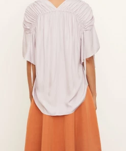 Vince. Just In Ruched Flutter Sleeve Blouse In Violetta