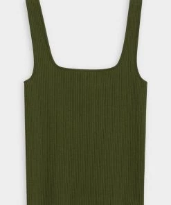 Vince. Just In Wide Rib Square Neck Camisole In Dark Herb