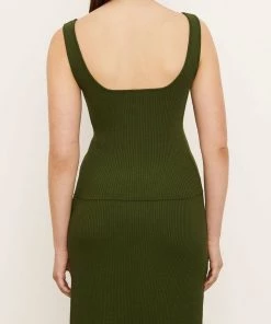 Vince. Just In Wide Rib Square Neck Camisole In Dark Herb