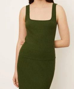 Vince. Just In Wide Rib Square Neck Camisole In Dark Herb