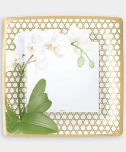 Caspari Winter Whites Square Paper Dinner Plates In Silver