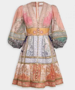 Zimmermann Just In Anneke Lantern Mini Dress In Spliced