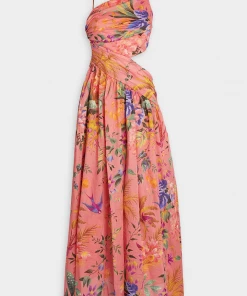 ZIMMERMANN Tropicana Asymmetric Dress In Coral Floral