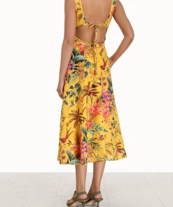 ZIMMERMANN Tropicana Cut-Out Midi Dress In Mango Floral Featured Designers