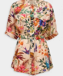 ZIMMERMANN Featured Designers Tropicana Utility Playsuit In Cream Floral