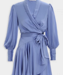ZIMMERMANN Silk Wrap Mini Dress In Cornflower Featured Designers