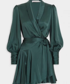ZIMMERMANN Silk Wrap Mini Dress In Jade Featured Designers