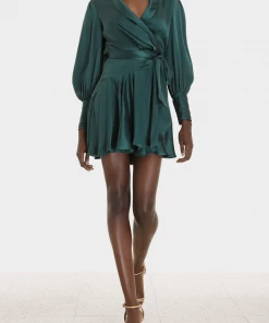 ZIMMERMANN Silk Wrap Mini Dress In Jade Featured Designers