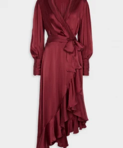 ZIMMERMANN Featured Designers Silk Wrap Midi Dress In Berry