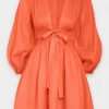 ZIMMERMANN Featured Designers Shelly Plunge Bow Mini Dress In Blood Orange