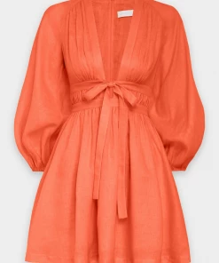 ZIMMERMANN Featured Designers Shelly Plunge Bow Mini Dress In Blood Orange