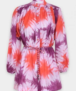 ZIMMERMANN Shelly Button Playsuit In Purple Tie Dye