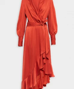 ZIMMERMANN Silk Wrap Midi Dress In Crimson Featured Designers
